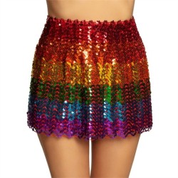 MINI JUPE STRECH SEQUINS ARC EN CIEL TAILLE UNIQUE M