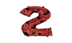 BALLON METALLIQUE CHIFFRE 2 ROUGE IMPRIME TETES DE MICKEY 66 CM