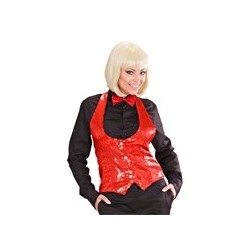DEGUISEMENT GILET EN PAILLETTES FEMME  ROUGE TAILLE M/L