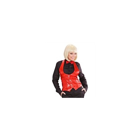 DEGUISEMENT GILET EN PAILLETTES FEMME  ROUGE TAILLE M/L