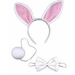KIT LAPIN BLANC ( SERRE-TETE OREILLE, QUEUE, NOEUD PAPILLON )