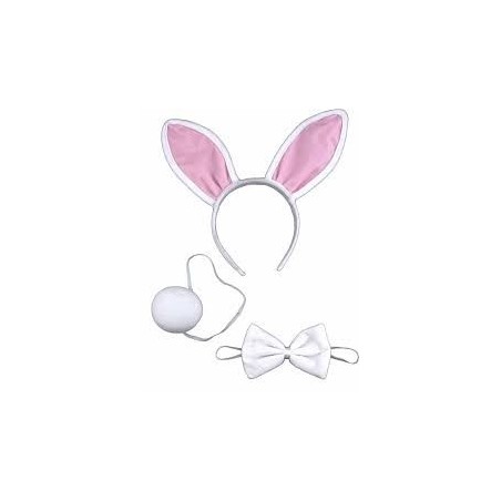 KIT LAPIN BLANC ( SERRE-TETE OREILLE, QUEUE, NOEUD PAPILLON )
