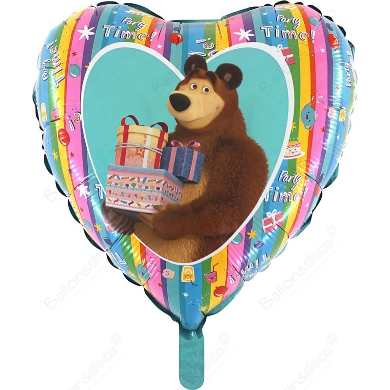 BALLON METALLIQUE COEUR MASHA ET L'OURS 45 CM 