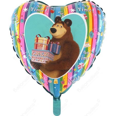 BALLON METALLIQUE COEUR MASHA ET L'OURS 45 CM 