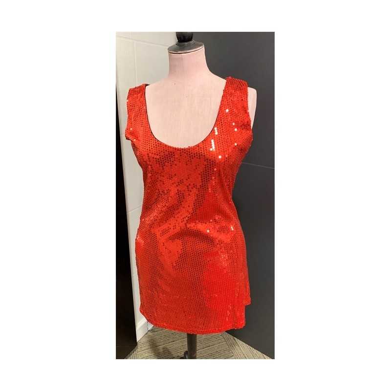DEGUISEMENT ROBE PAILLETTE OU SEQUIN DISCO ROUGE TAILLE 42