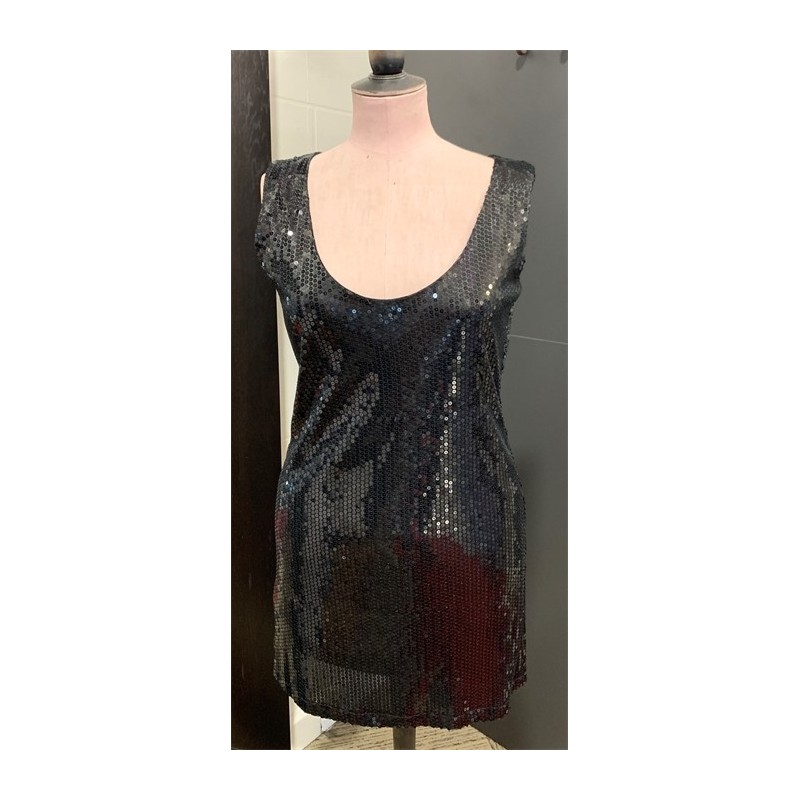 DEGUISEMENT ROBE A SEQUIN OU PAILLETTE DISCO NOIRE FEMME TAILLE 46