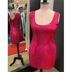 DEGUISEMENT ROBE SEQUIN PAILLETTE ROSE FUSCHIA DISCO TAILLE 38