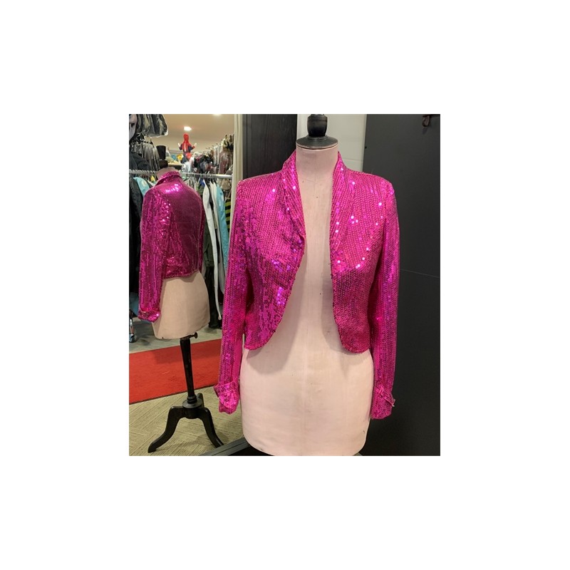 DEGUISEMENT VESTE A SEQUIN ROSE FUSCHIA DISCO FEMME TAILLE 38