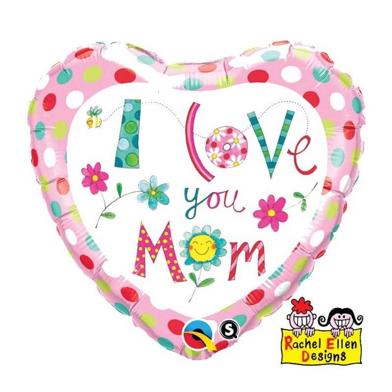 BALLON METALLIQUE COEUR I LOVE YOU MOM 23 CM