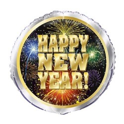 BALLON METALLIQUE ROND HAPPY NEW YEAR 43 CM