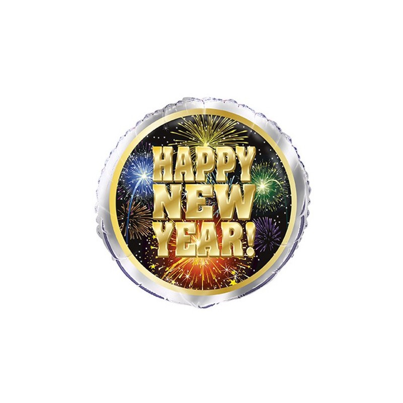 BALLON METALLIQUE ROND HAPPY NEW YEAR 43 CM