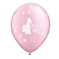 SACHET DE 10 BALLONS LATEX BABY SHOWER IT'S GIRL AVEC GIRAFFE 11"