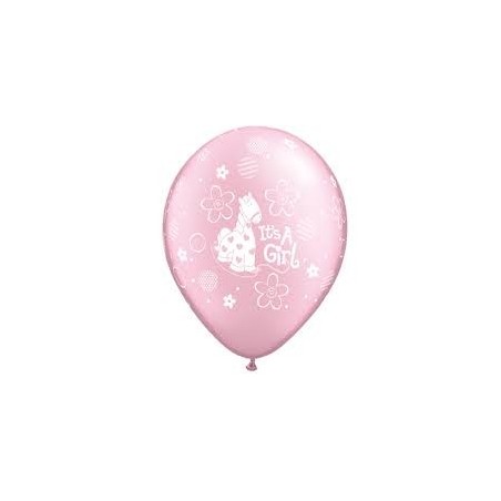 SACHET DE 10 BALLONS LATEX BABY SHOWER IT'S GIRL AVEC GIRAFFE 11"