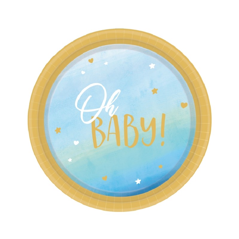 8 ASSIETTES RONDES OH BABY BLEU 23 CM