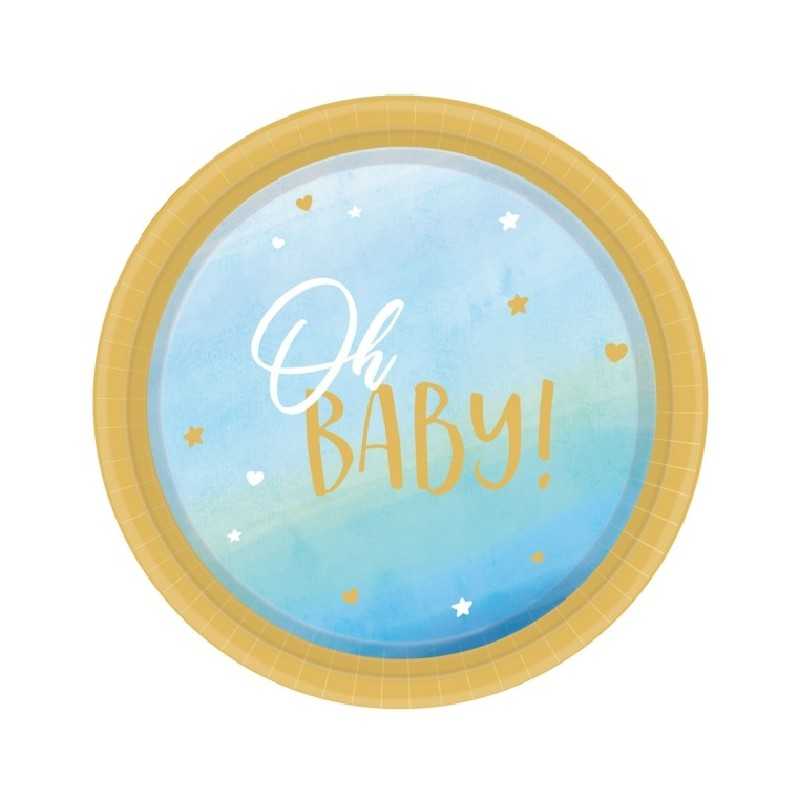 8 ASSIETTES RONDES OH BABY BLEU 23 CM