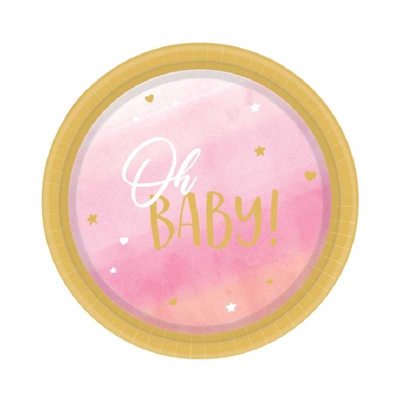 8 ASSIETTES OH BABY ROSE 23 CM