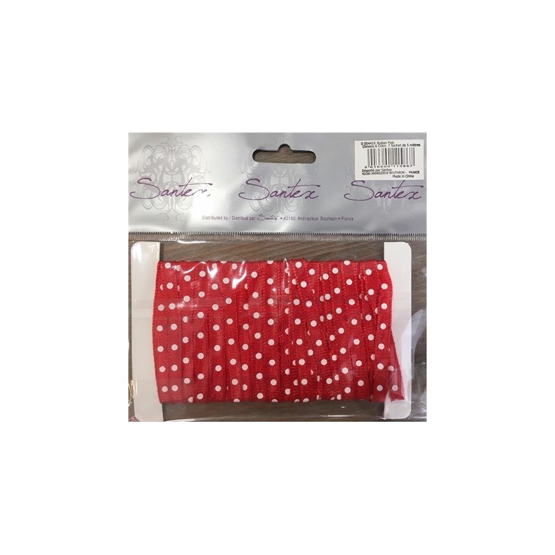 RUBAN ROUGE A POIS BLANC 6 MM 5 M RUBAN ROUGE A POIS BLANC 6 MM 5 M