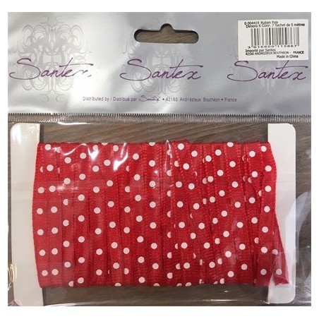 RUBAN ROUGE A POIS BLANC 6 MM 5 M