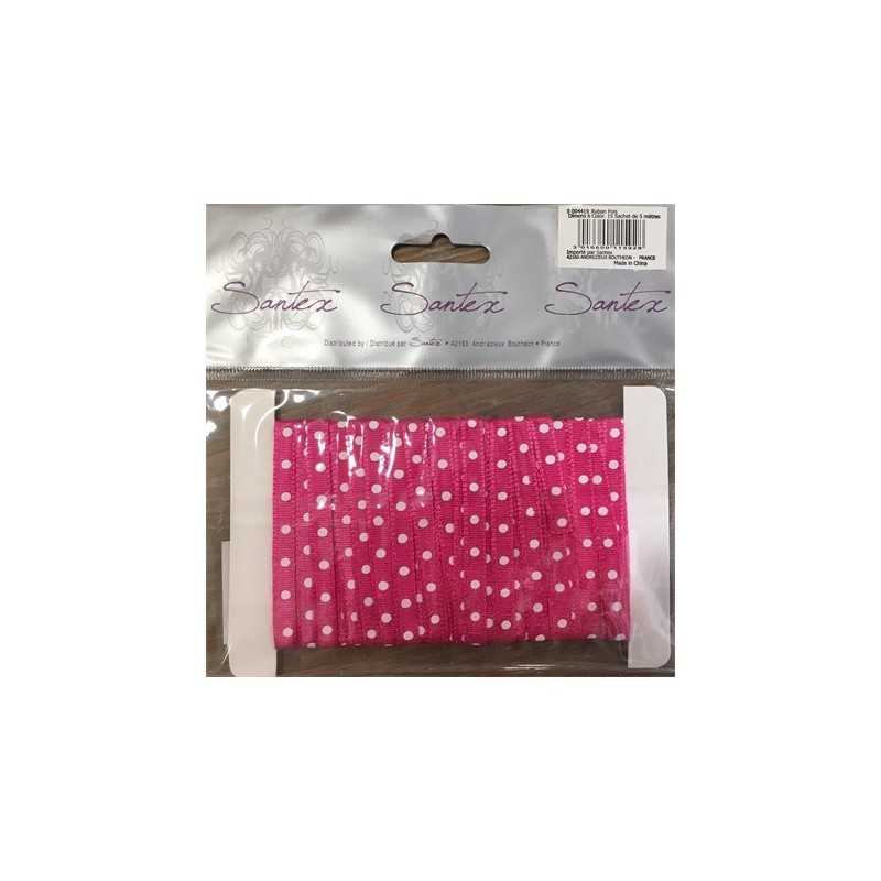 RUBAN ROSE A POIS BLANC 6 MM 5 M
