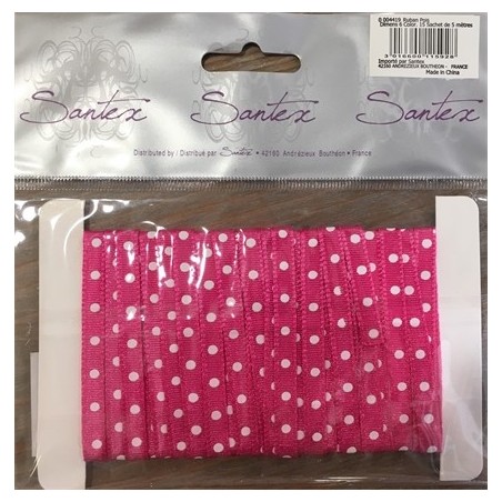RUBAN ROSE A POIS BLANC 6 MM 5 M