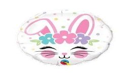BALLON METALLIQUE LAPIN AVEC FLEURS ROND 46 CM 