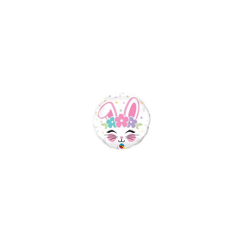 BALLON METALLIQUE LAPIN  AVEC FLEURS ROND 46 CM 