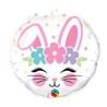 BALLON METALLIQUE LAPIN  AVEC FLEURS ROND 46 CM 