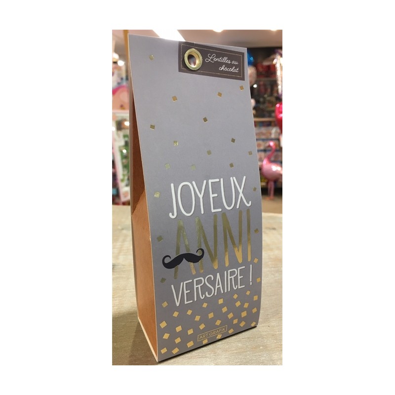 LENTILLES AU CHOCOLAT 80 G JOYEUX ANNIVERSAIRE EFFET METALLIC OR