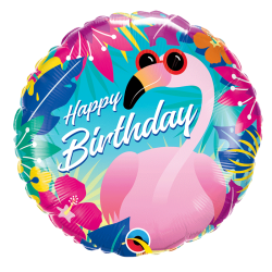 BALLON METALLIQUE ROND HAPPY BIRTHDAY FLAMMANT ROSE 46CM