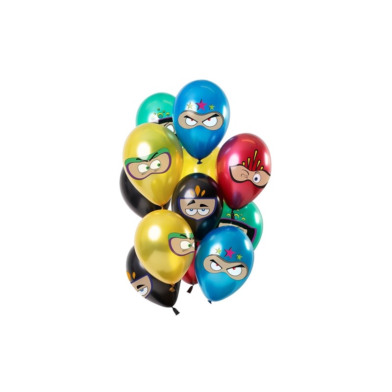 12 BALLONS LATEX IMPRIMES SUPER HEROS NINJA DIAMETRE 30 CM