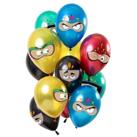 12 BALLONS LATEX IMPRIMES SUPER HEROS NINJA DIAMETRE 30 CM