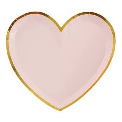 10 ASSIETTES COEUR ROSE BB METAL OR