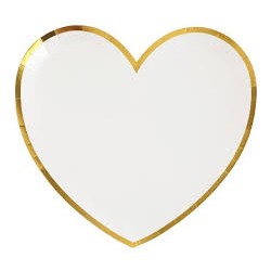 10 ASSIETTES COEUR BLANC BB METAL OR