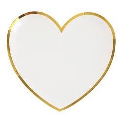 10 ASSIETTES COEUR BLANC BB METAL OR