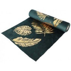 CHEMIN DE TABLE VELOURS VERT FEUILLES DOREES 
