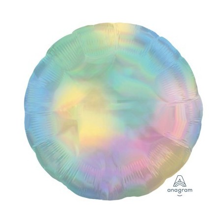 BALLON METALLIQUE ROND HOLOGRAPHIQUE IRIDESCENT ARC EN CIEL 45 CM