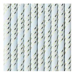 10 PAILLES PAPIER BLEU ET OR 19.5 CM 