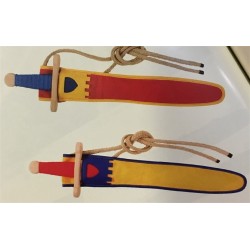 EPEE EN BOIS AVEC FOURREAU LANSQUENET ROUGE-JAUNE 48 CM