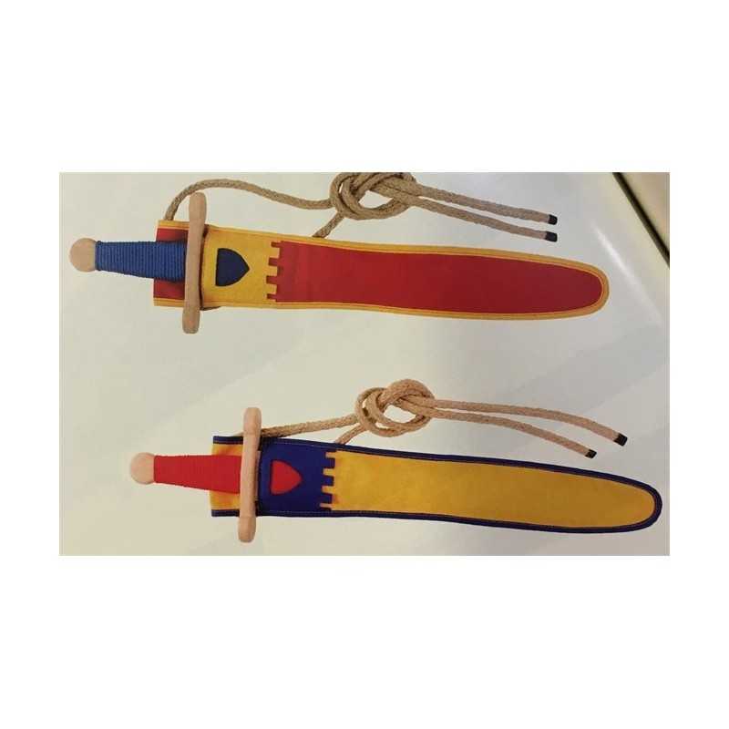 EPEE EN BOIS AVEC FOURREAU LANSQUENET JAUNE-BLEU 48 CM