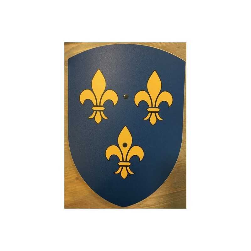 BOUCLIER EN BOIS FLEUR DE LYS BLEUE 27 X 37 CM