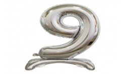 BALLON METALLIQUE CHIFFRE 9 ARGENT 76 CM