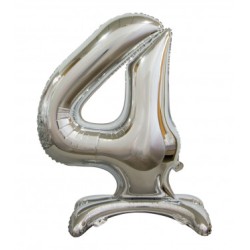 BALLON METALLIQUE CHIFFRE 4 ARGENT 76 CM 