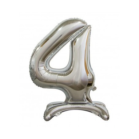 BALLON METALLIQUE CHIFFRE 4 ARGENT 76 CM 