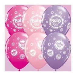 10 BALLONS LATEX BABY GIRL 3 COULEURS ASSORTIES 