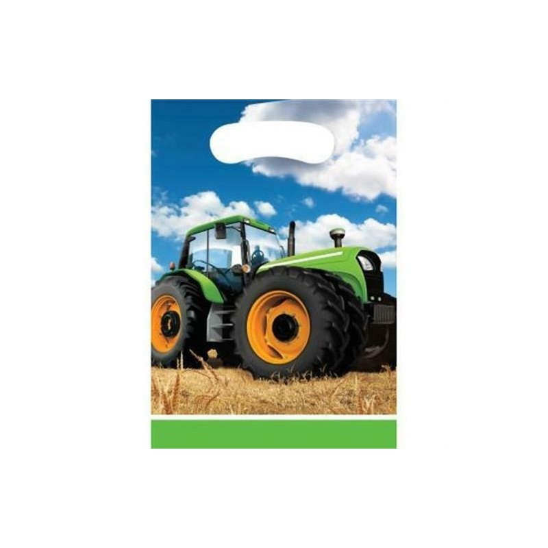 8 SACHETS CADEAUX EN PLASTIQUE 16.5 X 22.8 CM TRACTEUR