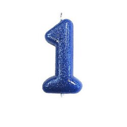 BOUGIE CHIFFRE 1 BLEU PAILLETTE 6.5 CM