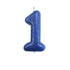 BOUGIE CHIFFRE 1 BLEU PAILLETTE 6.5 CM