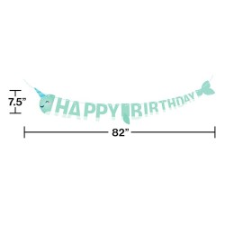 BANNER NARWHAL  HAPPY BIRTHDAY VERTE 207 CM X 19 CM