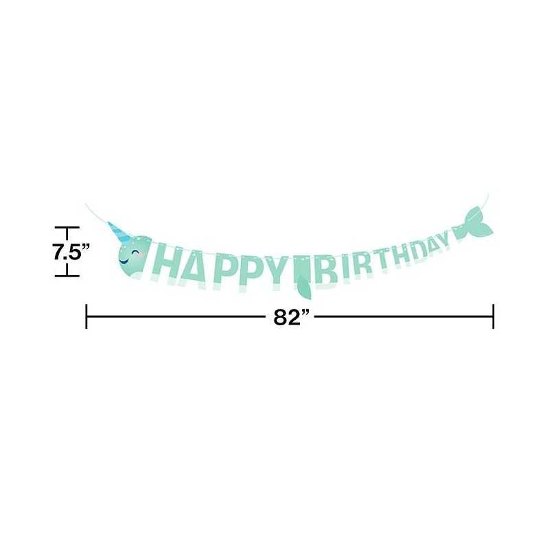 BANNER NARWHAL HAPPY BIRTHDAY VERTE 207 CM X 19 CM