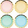 8 ASSIETTES EN CARTON PASTEL ET OR 17.4 CM
